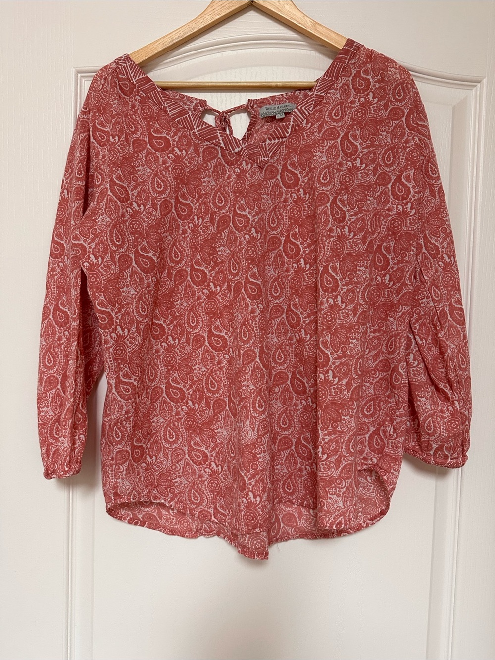 Cost Plus World Market Rust Paisley Tie-Neck Blouse L/XL